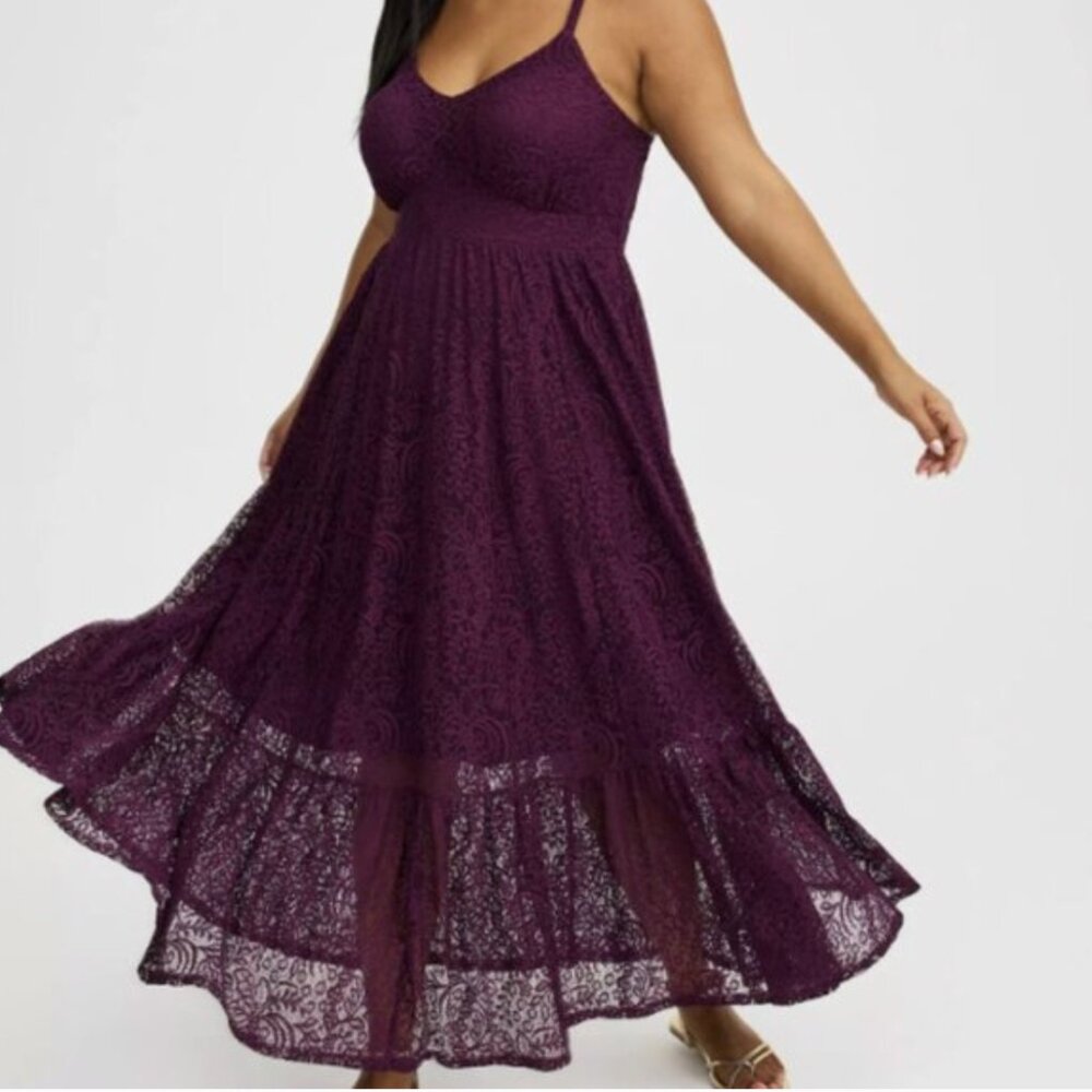 Maxi Stretch Lace Sleeveless Tiered Dress - Purple 4x 26 NWT